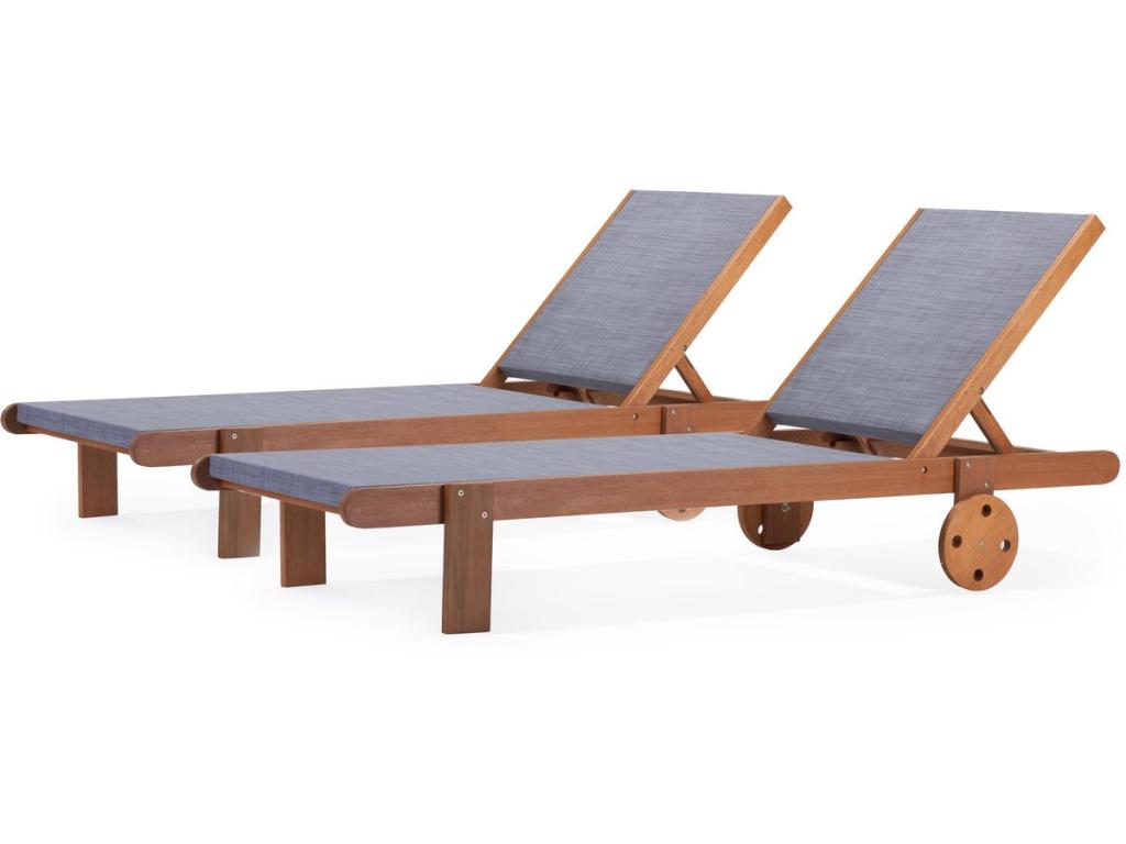 Lot de 2 bains de soleil en Mobenze exotique Saïgon - Érable - Gris HNAJ33812