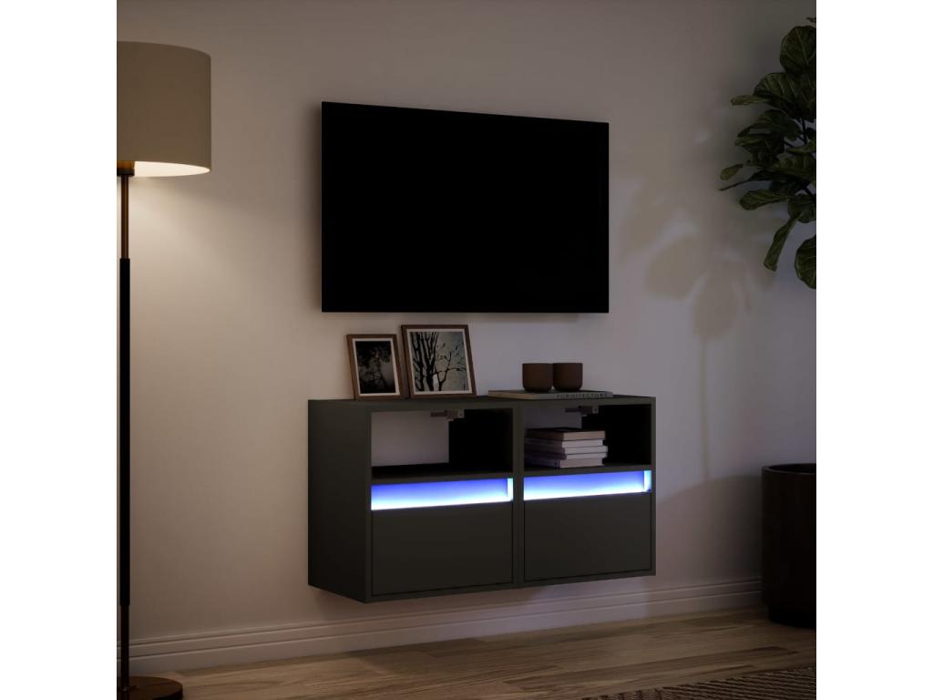 Meubles TV muraux avec Boislisères LED 2 pièces noir 41x31x45 cm ILRA78017