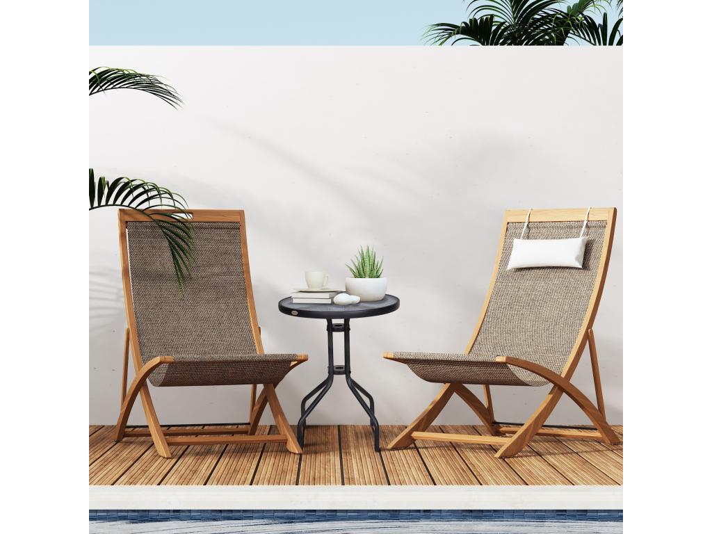 Table ronde Boislis de jardin dim- 60x70H cm métal époxy anticorrosion noir plateau verre trempé LWKV58559