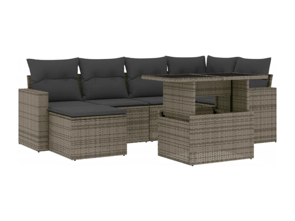 Salon de jardin avec coussins 7 pcs gris résine tressée QJWE01085