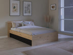 Lit avec 2 tiroirs 140x190/200 cm - Coloris Naturel et noir Sommier Matelas - Boislis SFPE52436