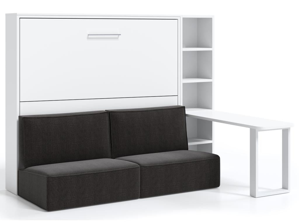 Lit escamotable 120x200 canapé etagere bureau Prolok-Canapé Gris foncé-Structure et Façade Noyer NPWH92231