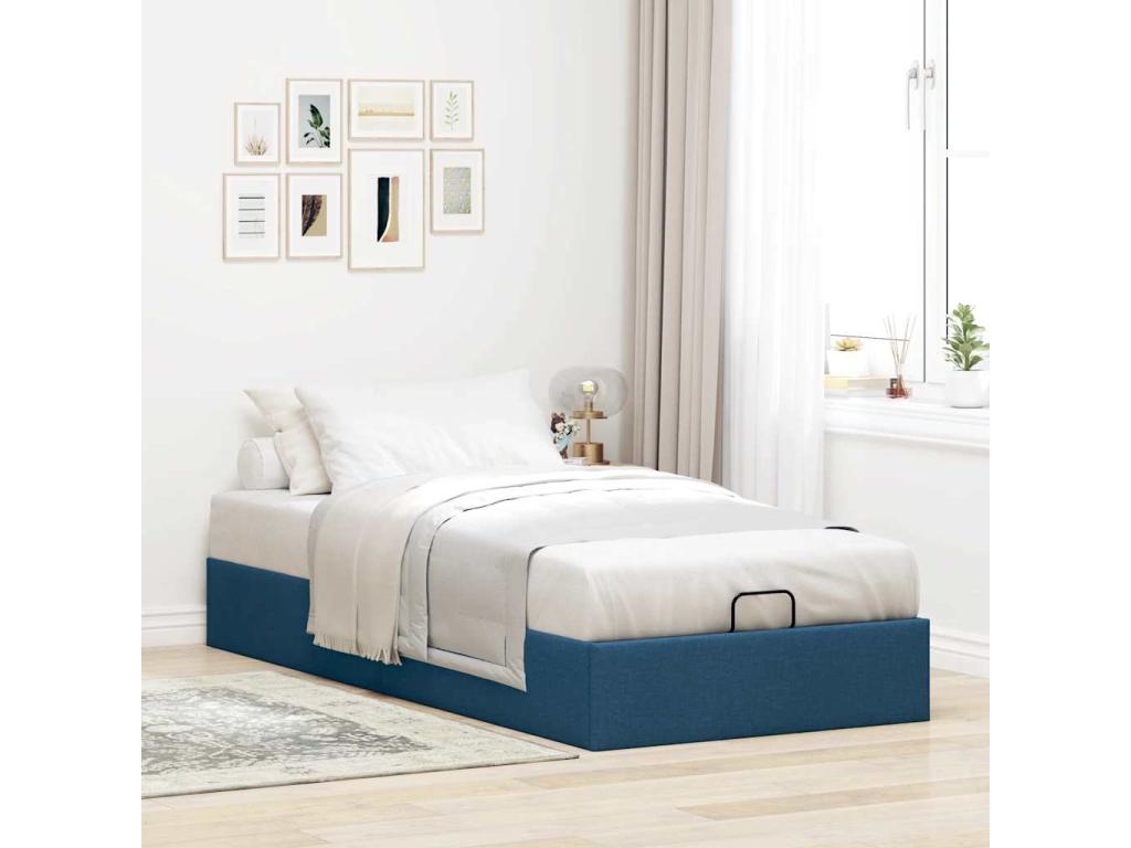 Cadre de lit ottoman sans matelas bleu 90x190 cm tissu JQQM33915