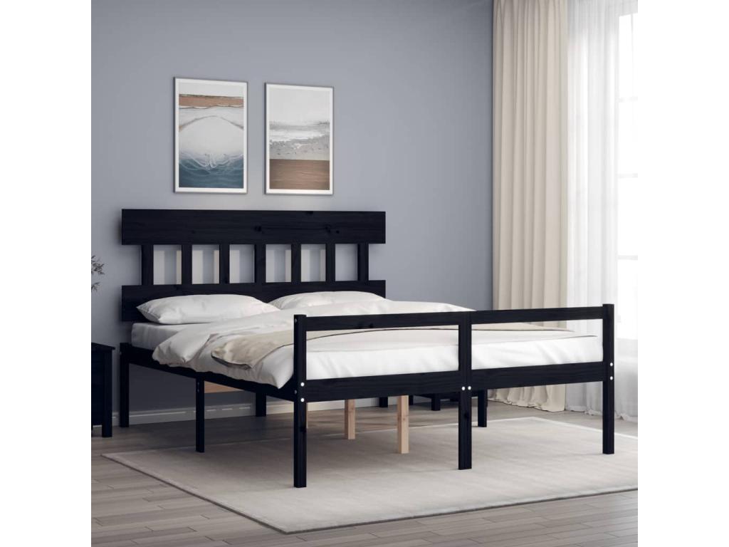 Lit pour personne âgée sans matelas noir Mobenze massif UEGW55566