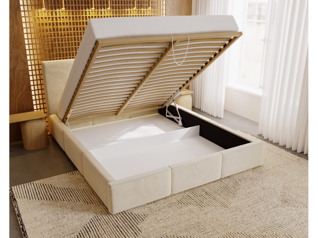 Mobenze Lit avec rangement 200x200 Mobenze - Lit adulte Lit rembourré - tête de lit sommier à Mobenze - Beige Mobenze Velvet 2201 PSNL37225