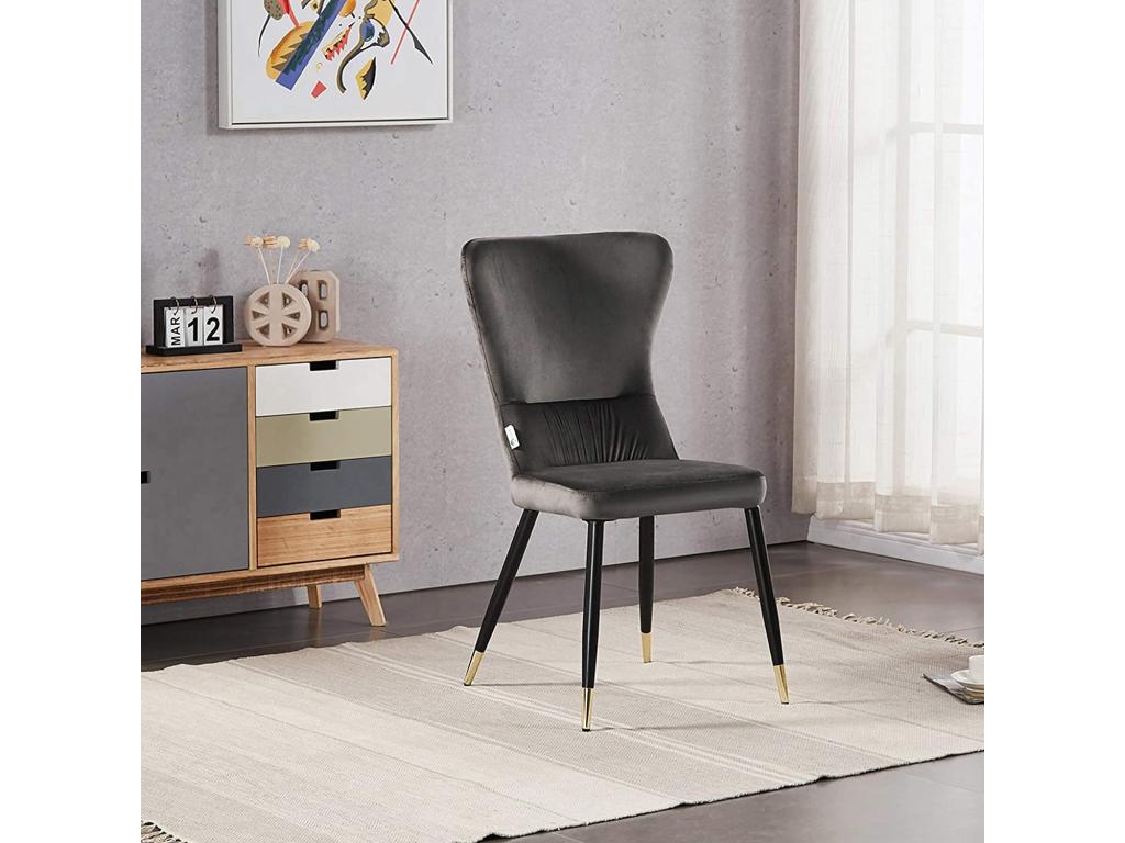 NEW Mobenze - Lot de 4 Chaises Rétro en Mobenze Gris - Pieds Coloris Noir / Doré HYIT58146