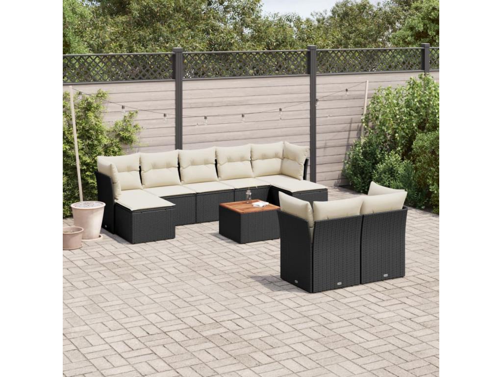 Salon de jardin 10 pcs avec coussins noir résine tressée RXMZ95646