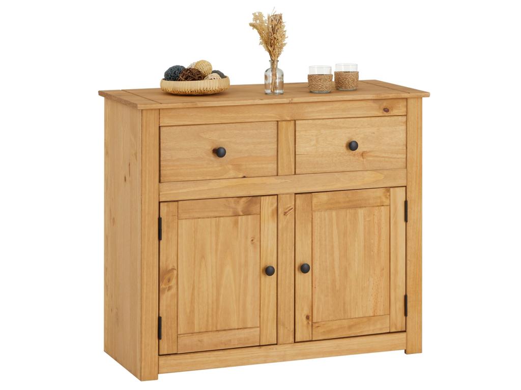 Buffet Mobenze commode en Mobenze style maison de campagne avec 2 portes et 2 tiroirs en pin massif finition teinté NQJV13120