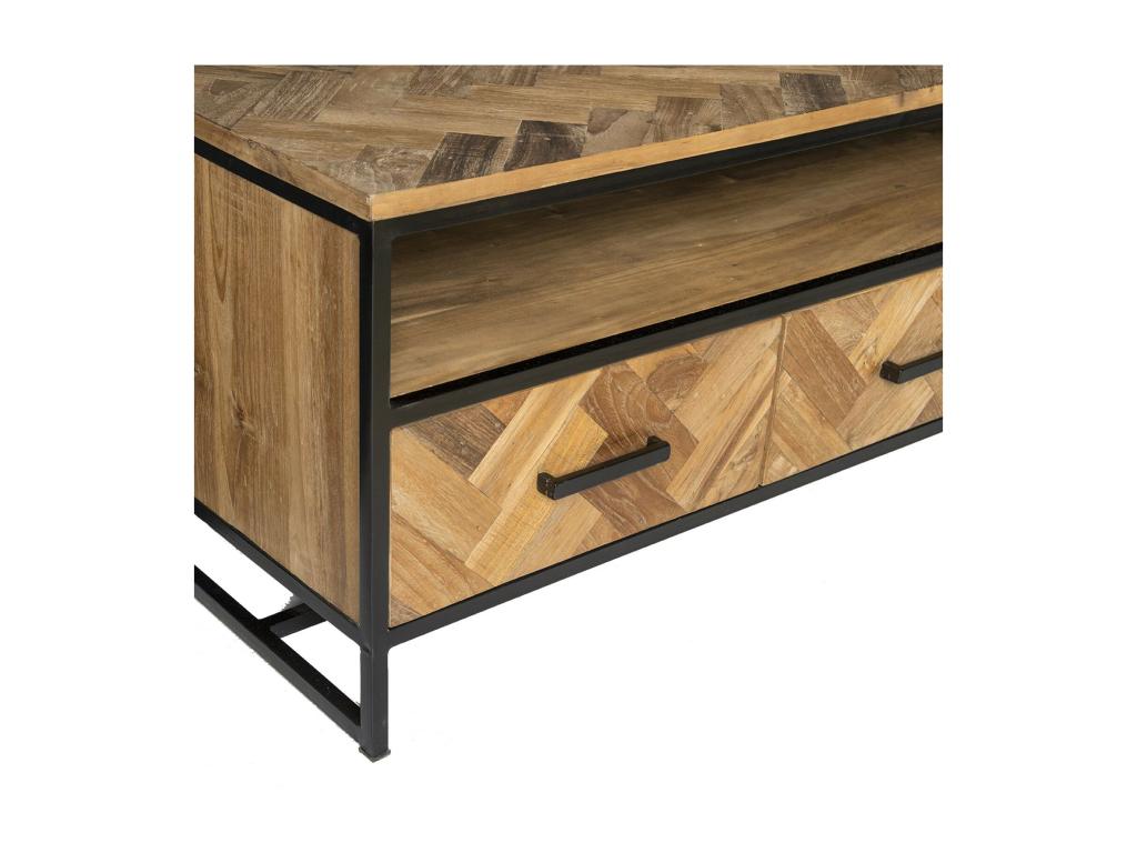 Mobenze-Meuble TV 3T L.150 cm Teck massif et métal noir OENP56116