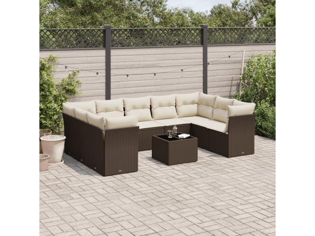 Salon de jardin 10 pcs avec coussins marron résine tressée VGZI01256
