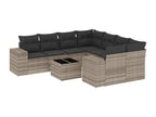 Salon de jardin 9 pcs avec coussins gris clair résine tressée HIWN03293