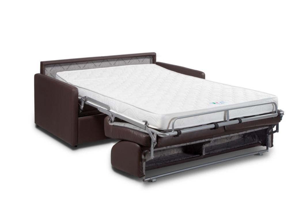Canapé 3 places convertible express en simili marron - Couchage 140 cm - Matelas 14 cm Boislis KIPF71486