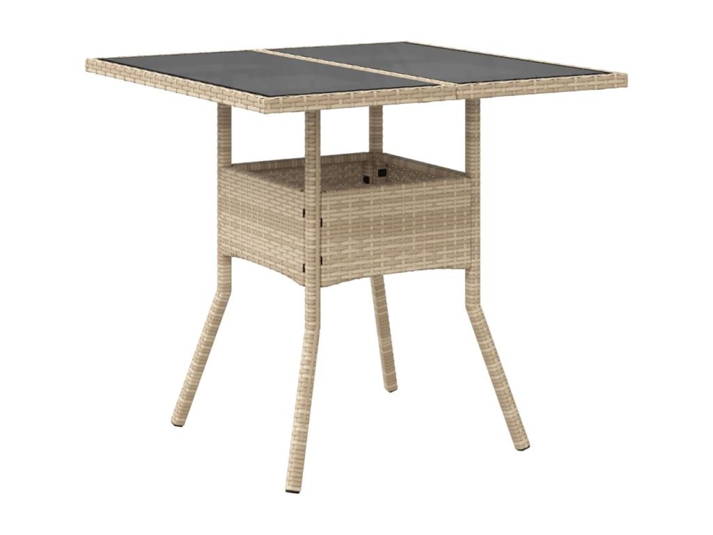 Table de jardin dessus en verre beige 80x80x75cm résine tressée ETOU60323