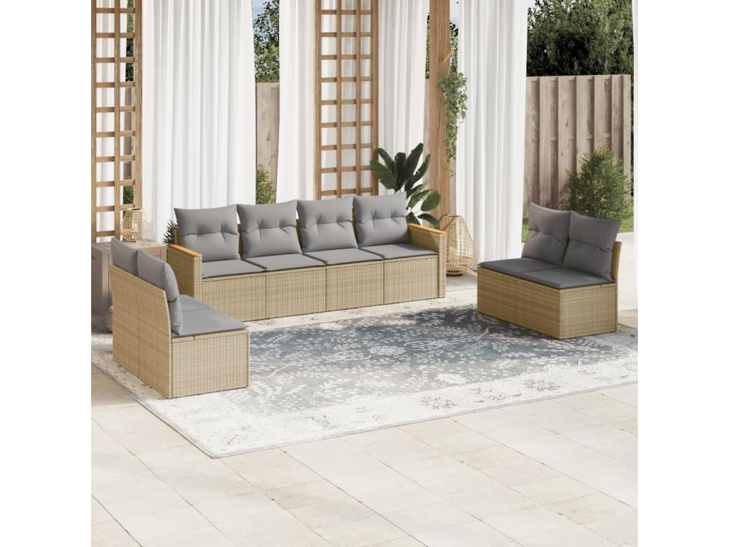 Salon de jardin avec coussins 8 pcs beige résine tressée ZGIA92428