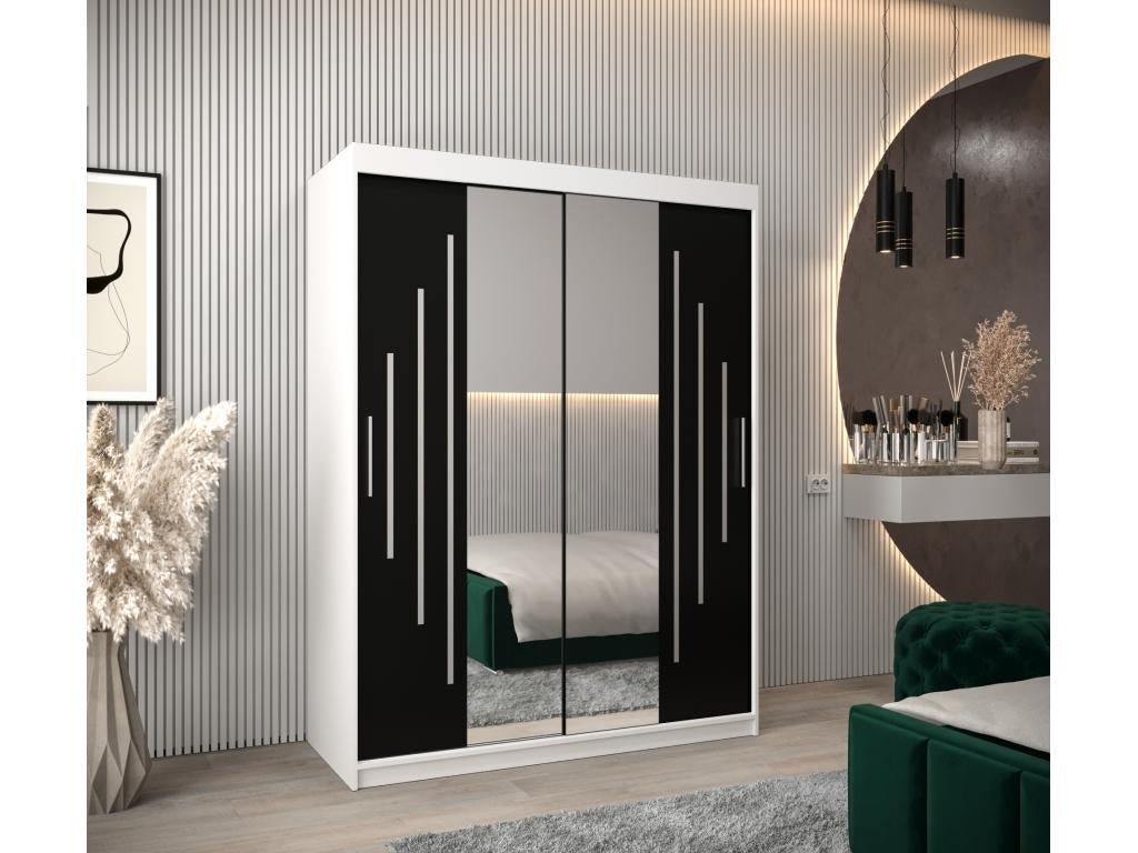 ARMOIRE Boislis 1 À PORTES COULISSANTES 200/150/62 2 Portes Blanc/Noir KWIU00314