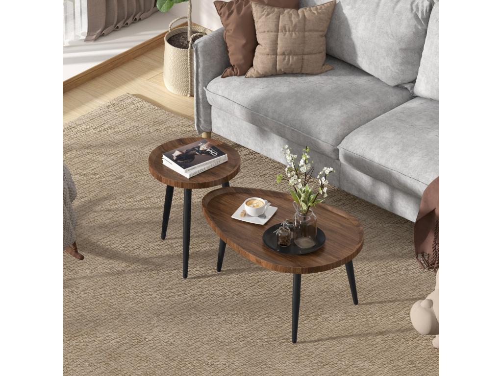 Lot de 2 tables de basse gigognes en bois table vintage salon scandinave 80x55x38cm / 40x47.5cm 80x55x38cm / 40x47.5cm JZJW48899