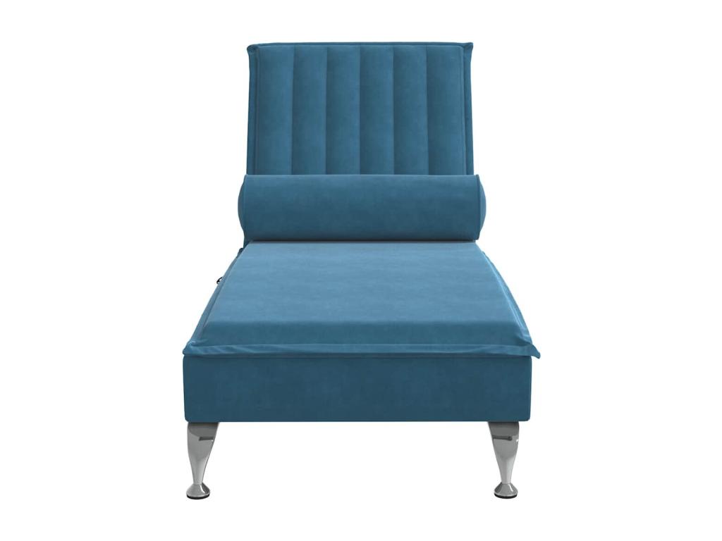 Chaise longue de massage avec traversin bleu velours FEGU47556