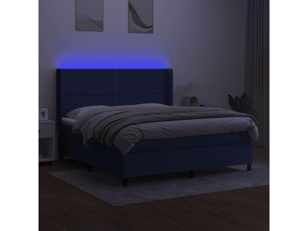 Sommier tapissier avec matelas et LED Bleu 160x200 cm Tissu BTKE82457