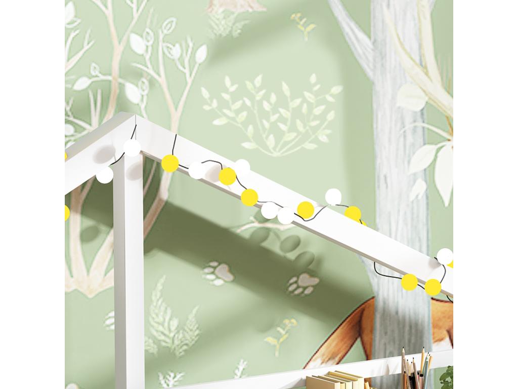 Lit cabane 90x200 cm avec étagère de rangement - Mobenze de pin - coloris blanc FDPT76867