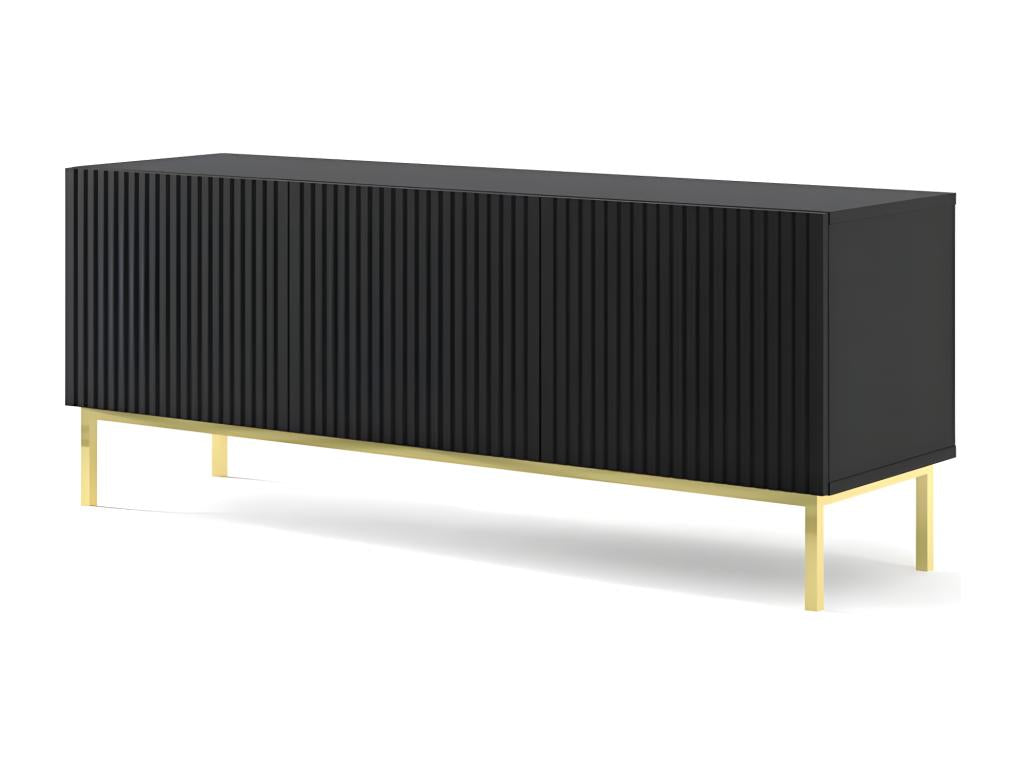 Meuble TV Mobenze avec 3 portes en Mobenze et cadre doré - Noir mat - L 150 x P 42 x H 58 cm BOSN25667