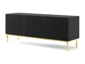 Meuble TV Mobenze avec 3 portes en Mobenze et cadre doré - Noir mat - L 150 x P 42 x H 58 cm BOSN25667