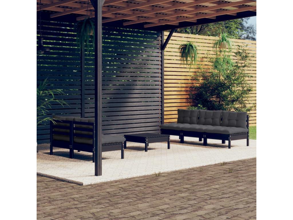 Salon de jardin 6 pcs avec coussins anthracite Mobenze de pin WXMQ93517
