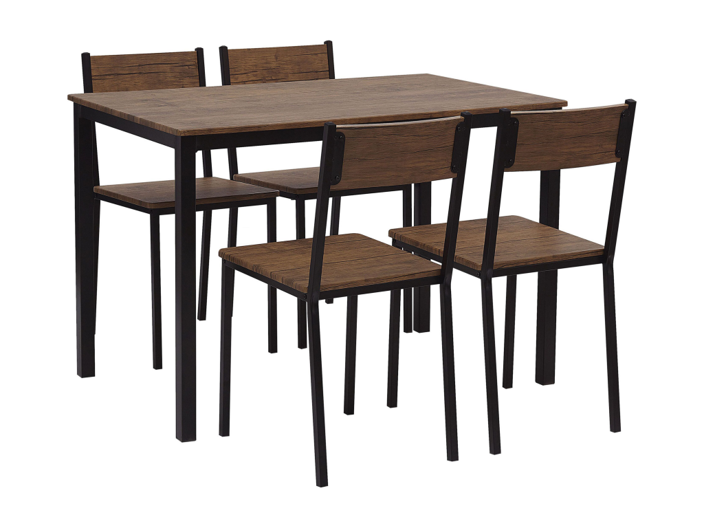 Ensemble de salle à manger effet bois foncé et noir 4 places Boislis BTRJ63508