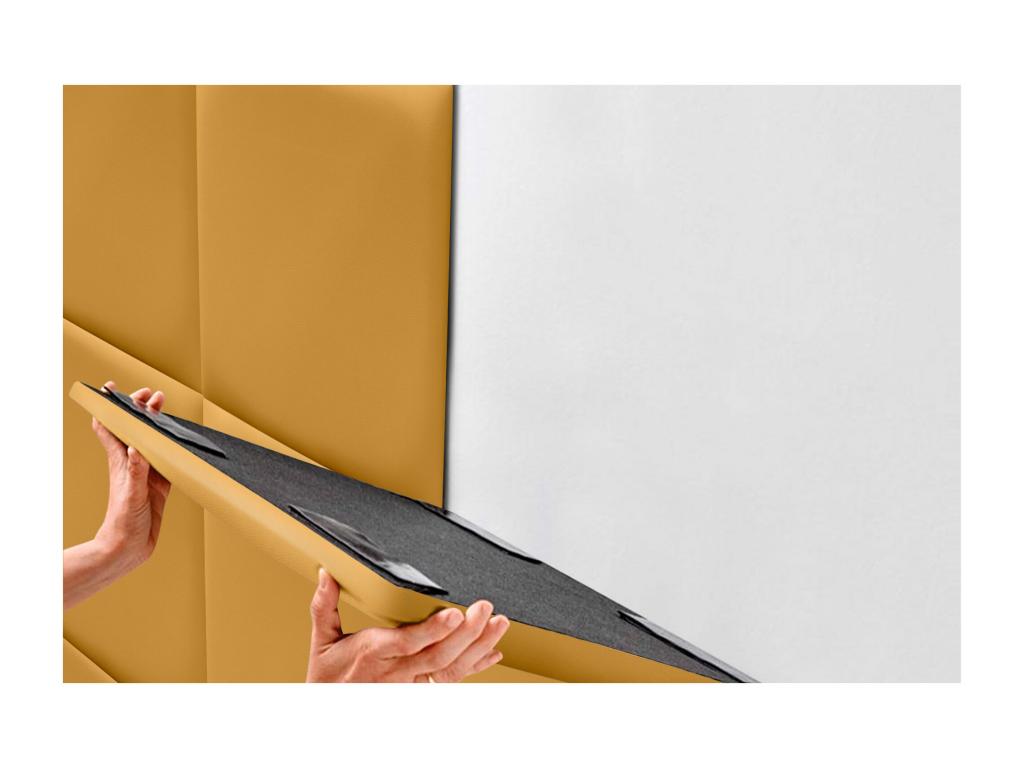 Mobenze Tête de lit capitonnée en similicuir de qualité Mobenzeérieure composée de panneaux autocollants interchangeables moutarde 90 cm AQXU58588