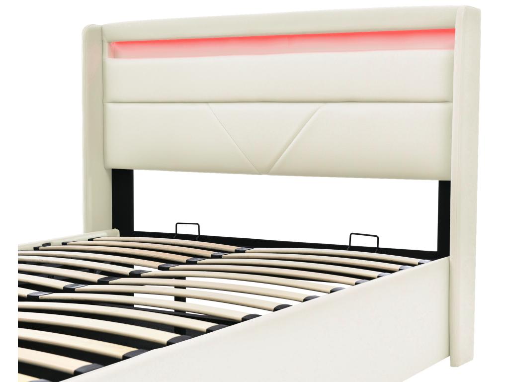 Lit coffre avec tête de lit - 140x200 cm - cuir pu - LEDs - matelas blanc BNIF59703