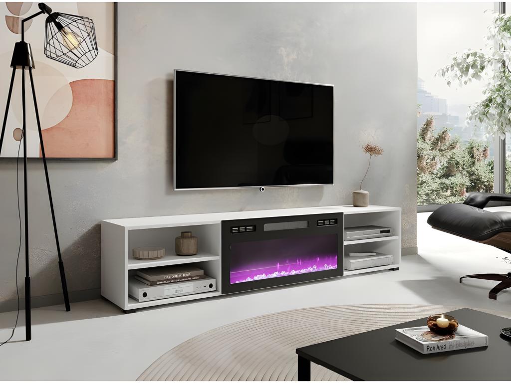 Meuble TV 180x39x33 cm blanc mat Boislis avec cheminée intéBoislise noir meuble Hi-fi à susprendre ou à poser RNWX43915