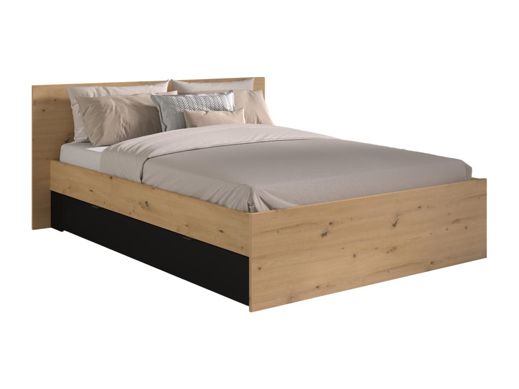 Lit avec 2 tiroirs 140x190/200 cm - Coloris Naturel et noir Sommier Matelas - Boislis SFPE52436