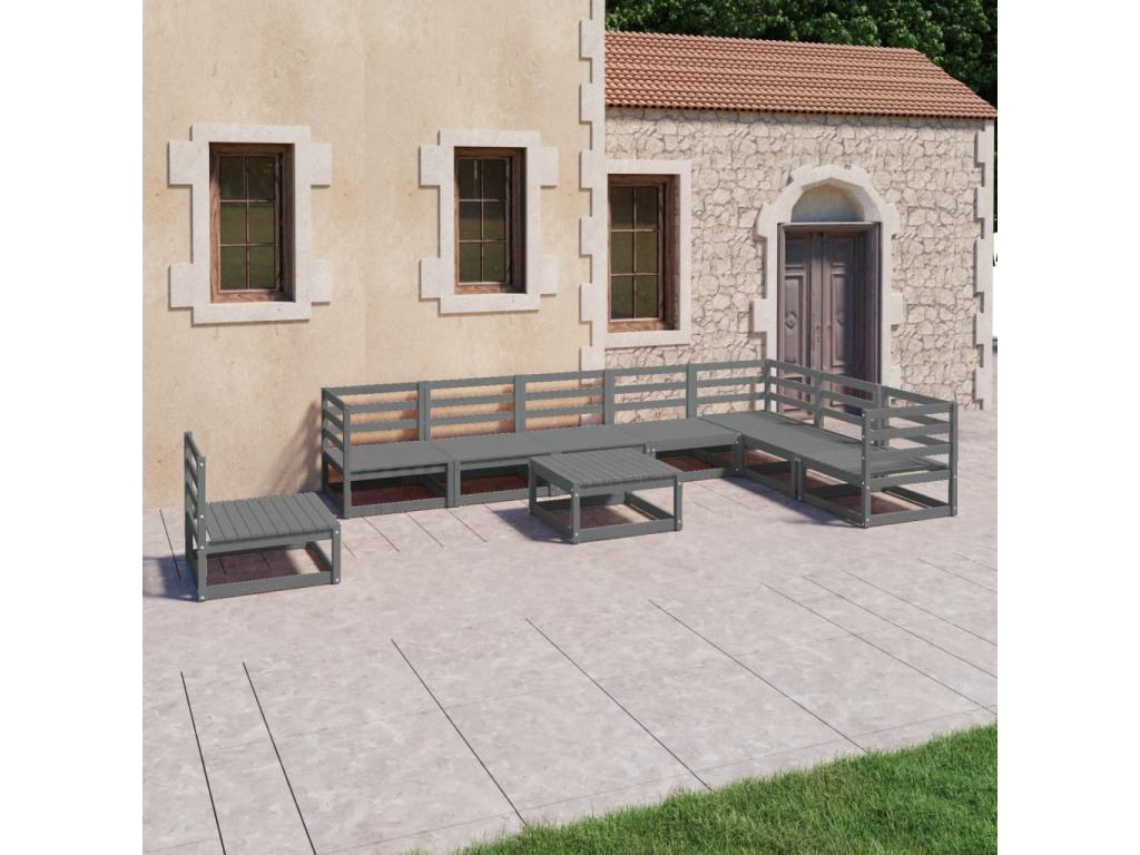 Salon de jardin 9 pcs gris Mobenze de pin massif VYQI16473