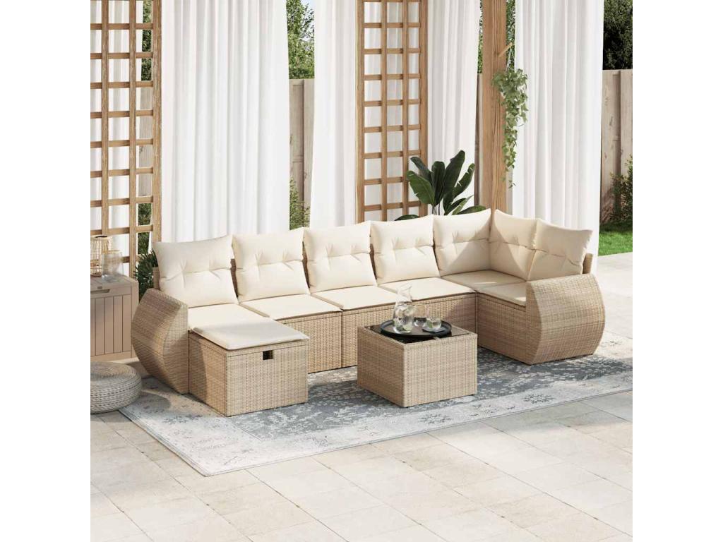 Salon de jardin avec coussins 8 pcs beige résine tressée CJNE32165