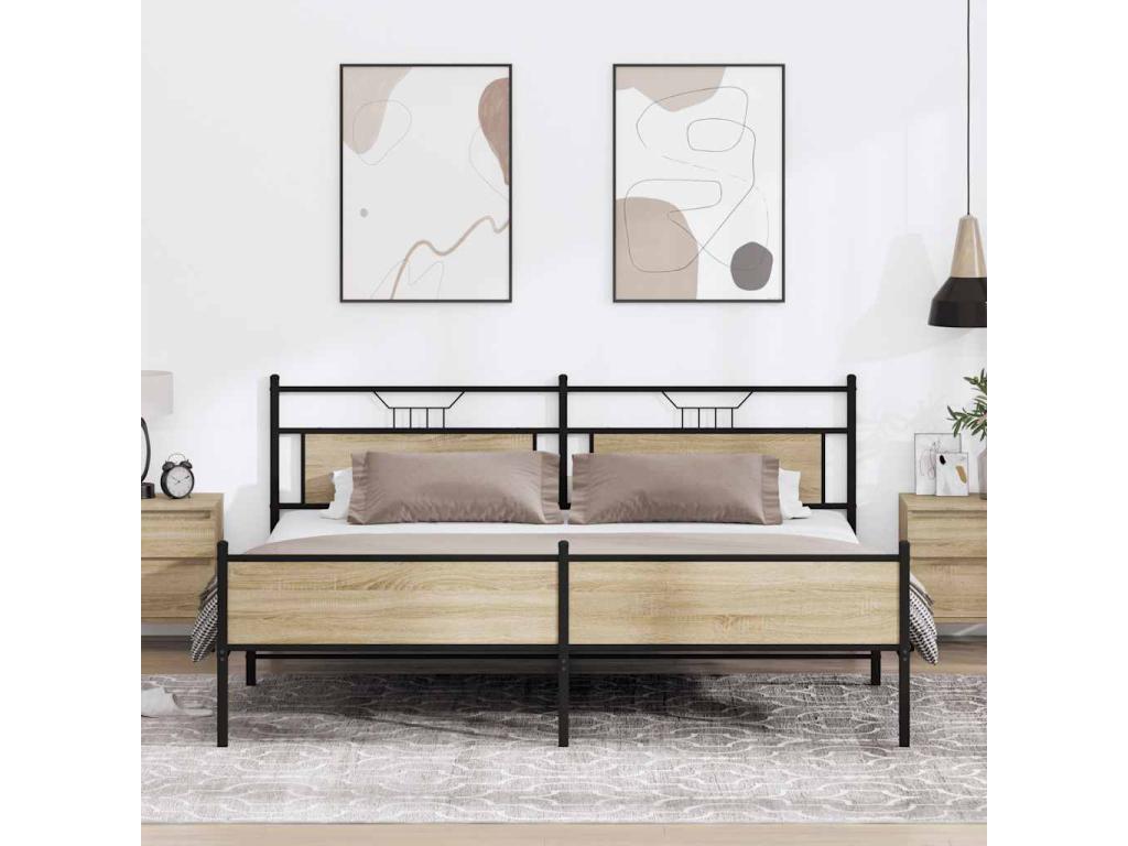 Cadre de lit en métal sans matelas chêne Mobenze 200x200 cm IRXD99545