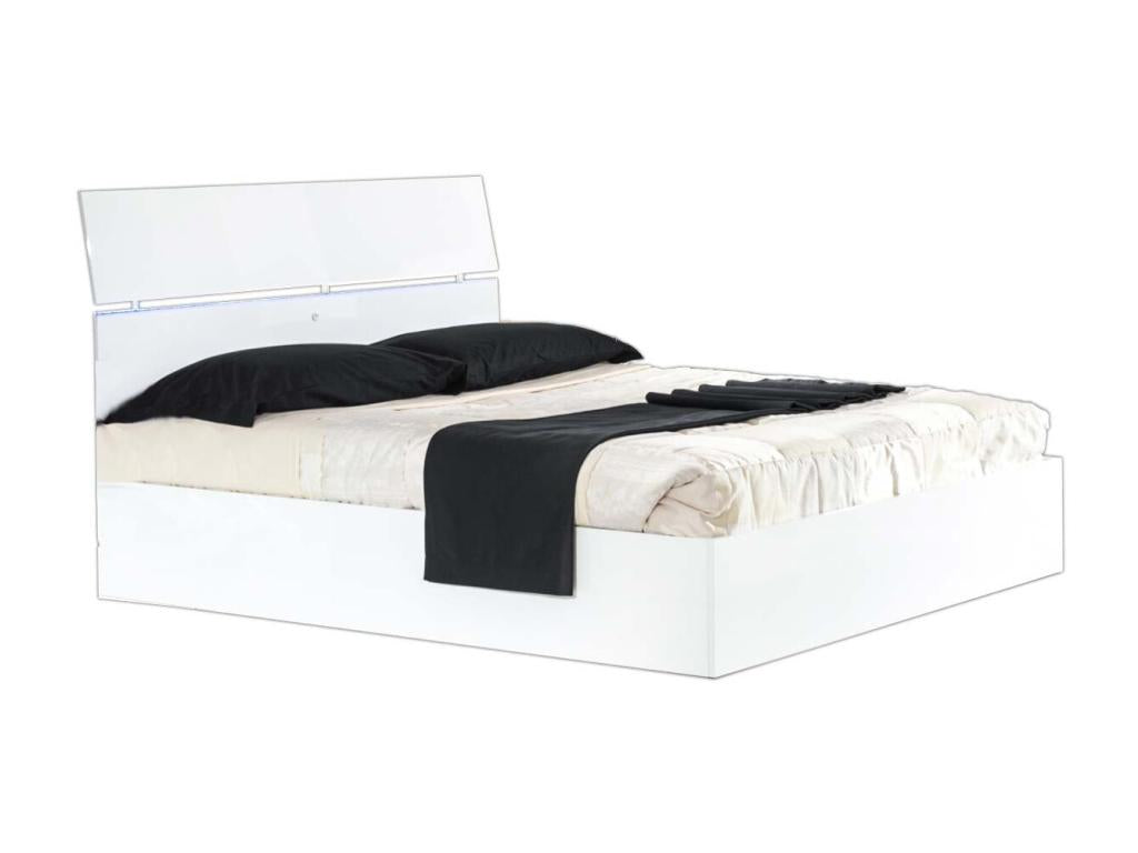 Lit moderne bois blanc laqué et tête de lit blanche laquée avec led Boislis-Couchage 140x190 cm RICO76832