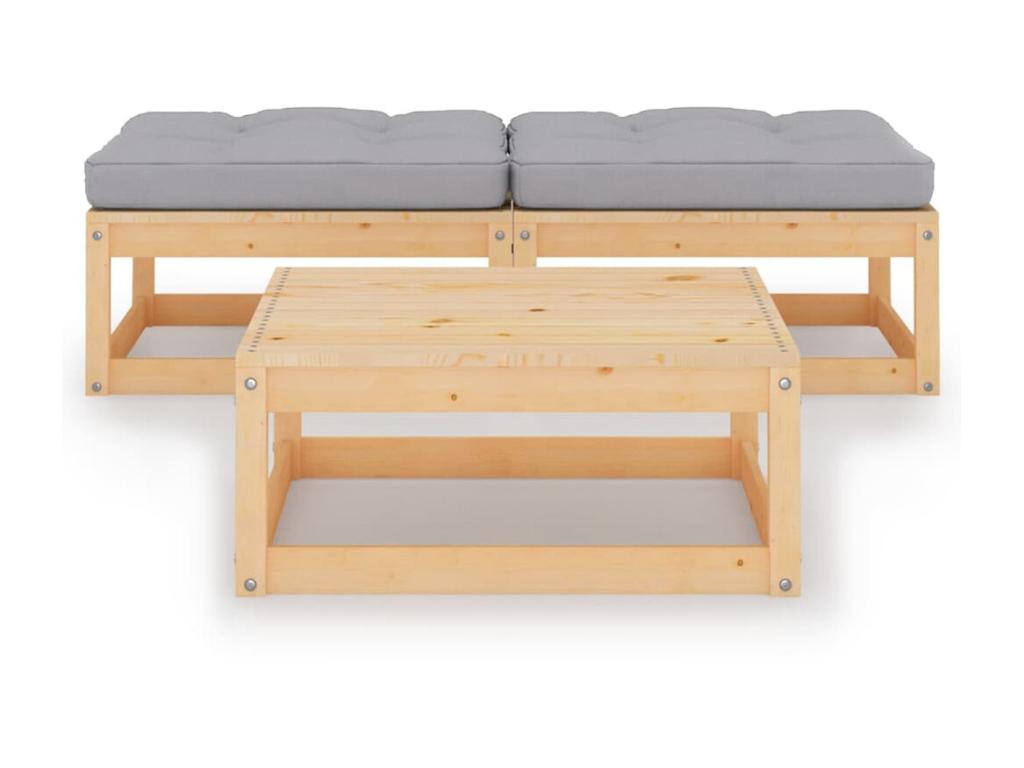 Salon de jardin 3 pcs avec coussins Mobenze de pin massif 12 HQOT72248