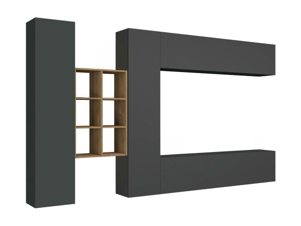 Élément mural Mobenze meuble TV 4 portes Meuble de salon polyvalent Made in Italy 280x30h180 cm Anthracite et Érable EBHS21312