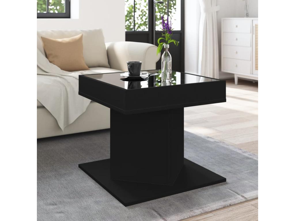 Table basse avec LED noir 50x50x45 cm bois d'ingénierie UDBD39708