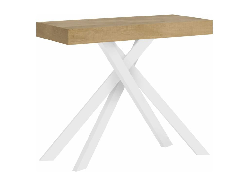 Console extensible 90x40/300 cm Mobenze chêne nature pieds blancs ZAKR20199