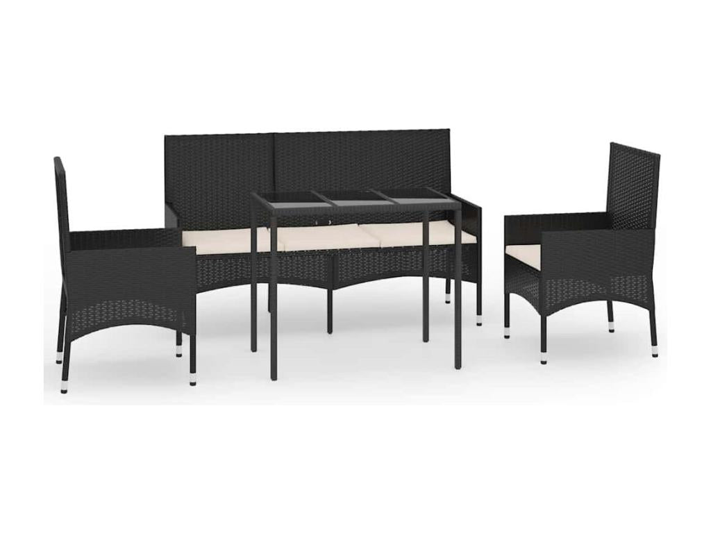 Salon de jardin 4 pcs avec coussins Noir Résine tressée ZEW13431