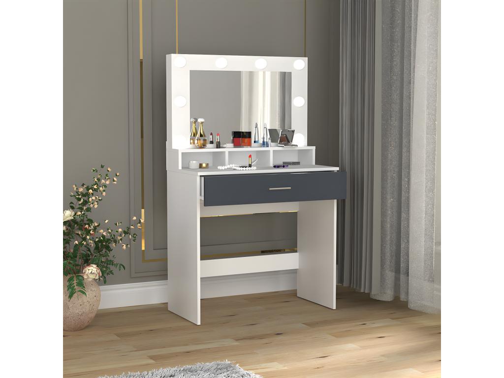 Mobenze Coiffeuse Coiffeuse Cosmétique Miroir Éclairage Tiroir Mobenze Blanc / Anthracite IZTQ53995