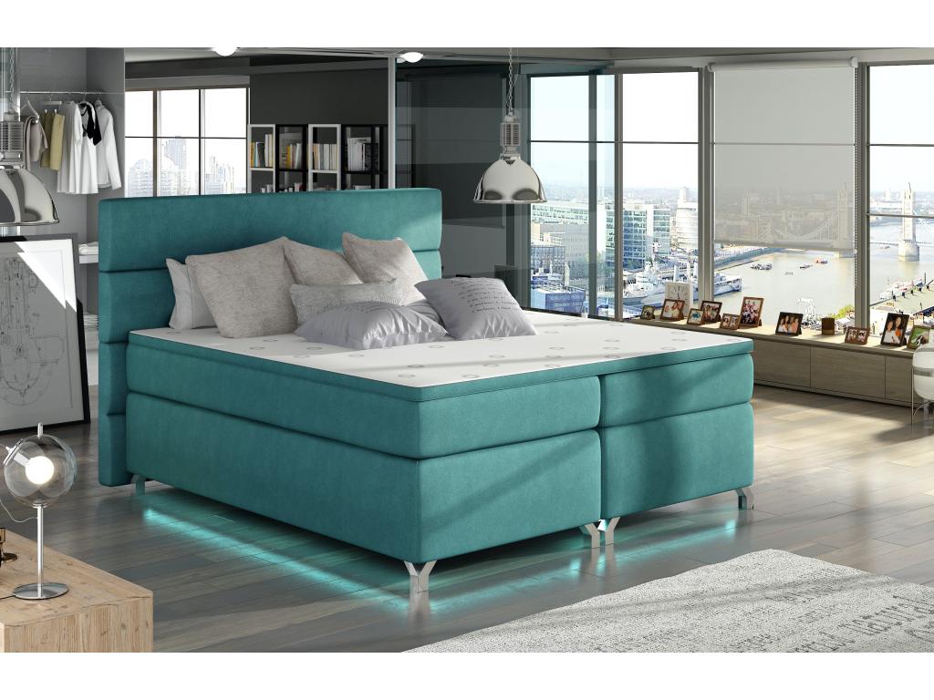 Lit boxspring 140x200 tissu vert émeraude Boislis FXBC36928