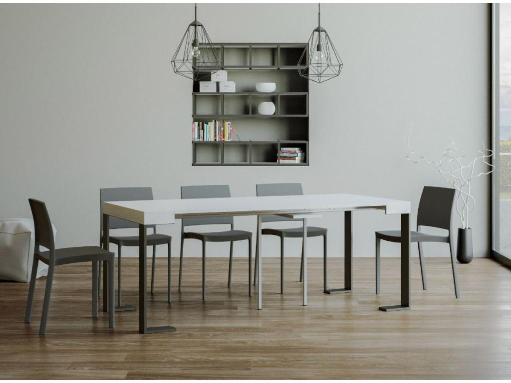 Console extensible bois et acier Boislis-Couleur Blanc-Support 2 pieds-3 rallonges fines XBXI34240