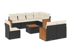 Salon de jardin 9 pcs avec coussins noir résine tressée JRFY74194