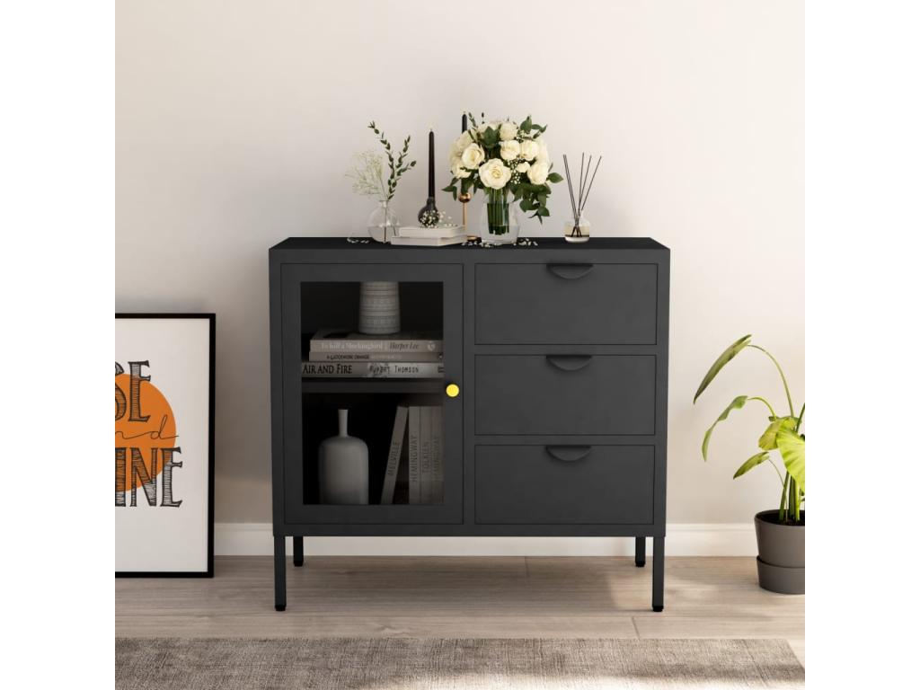 Buffet Anthracite 75x35x70 Acier et verre trempé TDCU12070