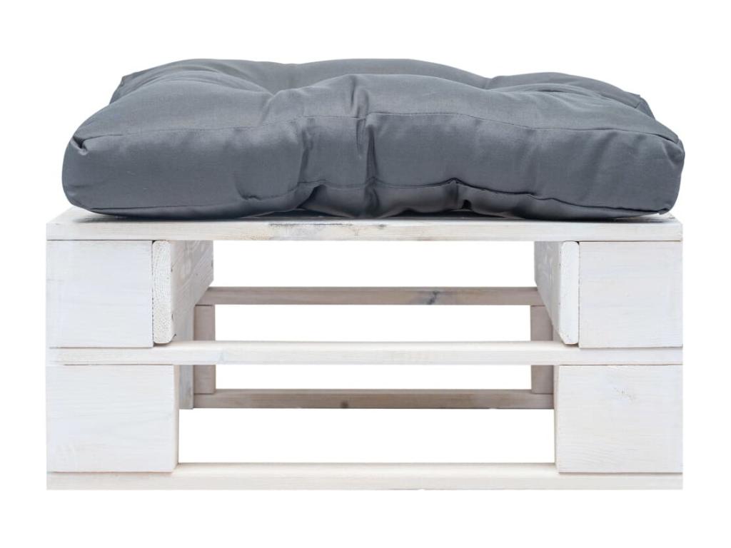 Repose-pied palette de jardin avec coussin gris Blanc Bois ZDJO32504