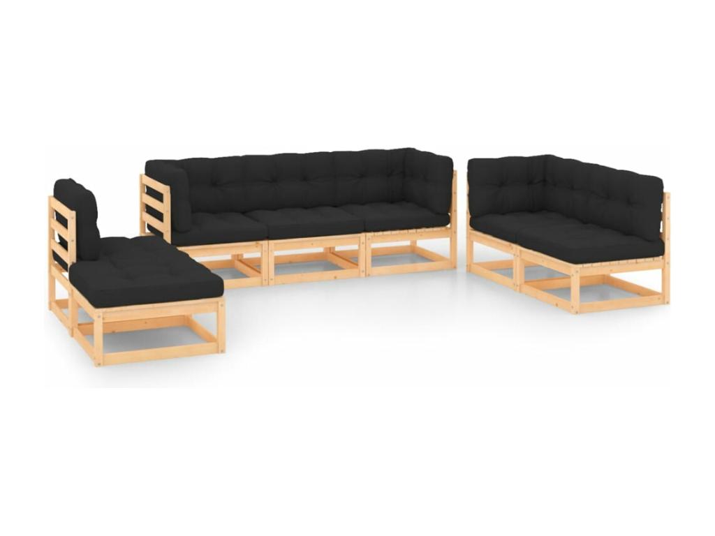 Salon de jardin 7 pcs avec coussins Bois de pin massif NPTN67643