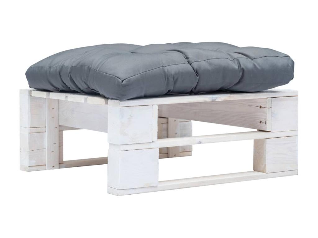Repose-pied palette de jardin avec coussin gris Blanc Bois ZDJO32504