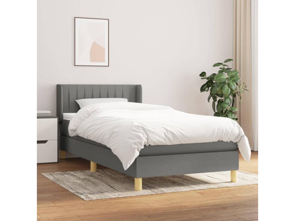 Lit à sommier tapissier avec matelas Gris foncé 90x200 cm Tissu XQPH03403