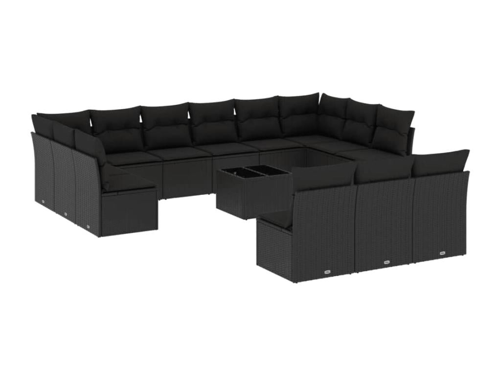 Salon de jardin avec coussins 14 pcs noir résine tressée SBUF33605